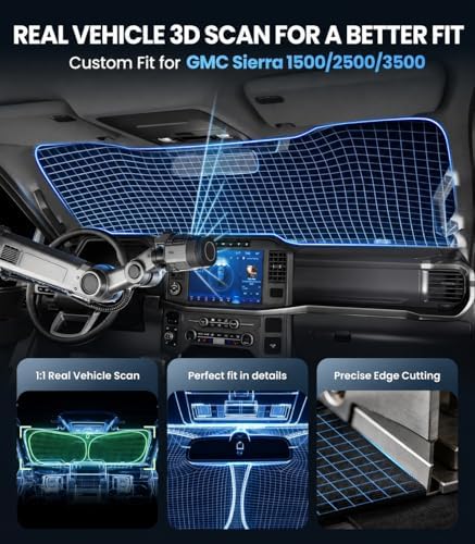 Custom Windshield Sun Shade for GMC Sierra 1500/2500/3500 2019-2026, 100% Sun Blockage & Heat Insulation, Custom Fit Front Window Shade, Instant Cooling, Zanch Foldable Truck Accessories - Image 5