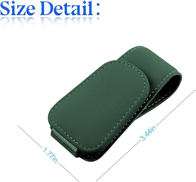 zipelo Magnetic Leather Sun Visor Sunglasses Holder Clip, Black/Green | one-hand access, soft contact surfaces, stores glasses and cards, lightweight compact form, car interior accessories - Image 2