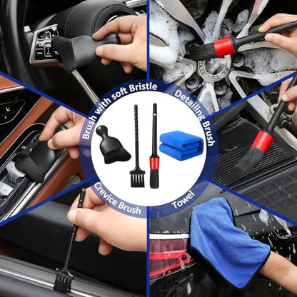 Qydipclin 10pcs Windshield Cleaning Tool Inside Car Window Cleaner Wash Kit with 4 Reusable Microfiber Pads 1 Spray Bottle and Extendable Handle Interior Auto Glass Wiper Kit, Blue - Image 3