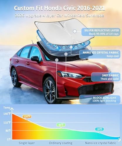 for Honda Civic 2016-2021 Sun Shade Sunshade Windshield Cover - Image 2