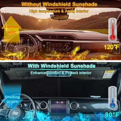Premium Windshield Sun Shade for 2018-2026 Jeep Wrangler JL JLU & 2020-2026 Jeep Gladiator, Reflective 310T Material Front Window Sun Visor Blocks UV Rays Foldable Sunshade with Storage Pouch - Image 2
