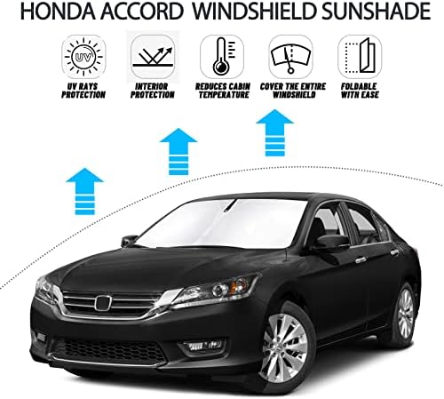 D-Lumina Windshield Sun Shade Compatible with 2013 2014 2015 2016 2017 Honda Accord Accessories, Front Window Sunshade Sun Visor Protector Block UV Rays Heat, Foldable 2 Layers 210T Material - Image 2