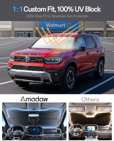 Windshield Sun Shade for Honda Passport 2000–2026, Foldable Umbrella Sunshade with 100% UV Block, Multi-Layer Heat Insulation, Reinforced 10-Rib Frame, Keeps Car Cooler, Summer Car Accessory - Image 3