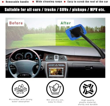 Ohleats Car Windshield Cleaning Tool, Microfiber Window Cleaner with 4 Washable and Reusable Cloth Pad & Long Handle, Auto Glass Wiper Cleaning Kit with Spray Bottle, Car Accessories - Image 4