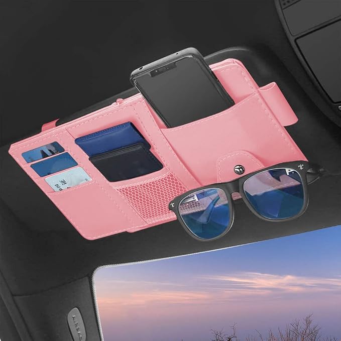 Car Sun Visor Organizer, 1 Pack Sunglasses Holder for Car Sun Visor, Auto Interior Accessories Pocket Organizers Can Store Sunglasses, Documents, Cards, Pen, Drivers License (Pink) | Auto Interior Accessories Pocket Organizers Can Store for Sunglasses,... - Image 7