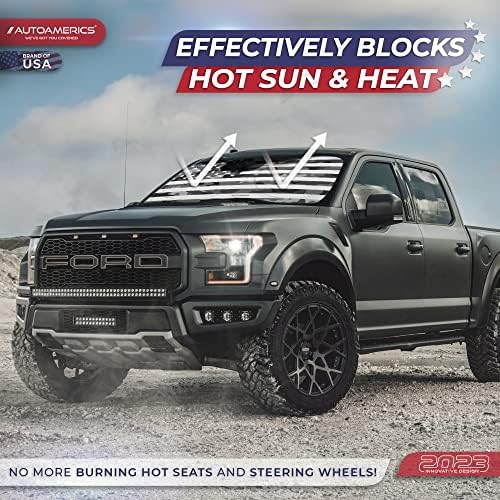Autoamerics Truck Windshield Sun Shade with Storage Pouch & Anti-Slip Dash Pad - Foldable Gray Camo USA Flag Design - Fits Most SUVs & Trucks - Blocks UV Rays and Keeps Car Cool | XL (66 x 36 inches) - Image 3