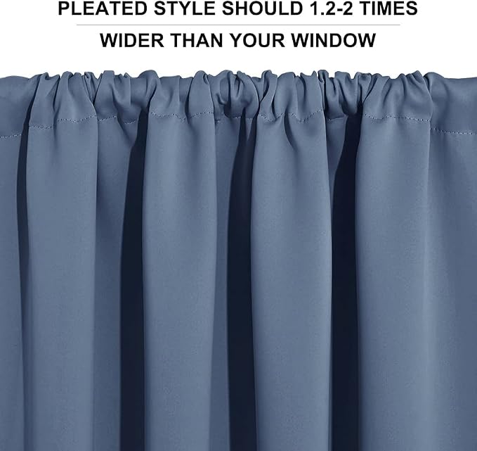 RYB HOME Cafe Blackout Curtains 24 inch Length, RV Camper Window Curtains | Short Small Half Window Tiers,Privacy,Thermal Insulated,Light UV Heat Blocking,Rod Pocket,W29 x L24,Stone Blue,2 Panels - Image 5