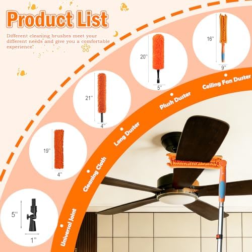 LAANPOLE 30FT Reach Ceiling Fan Cleaner Duster, Fan Blade Cleaner Kit with 5-24FT Extension Pole, Microfiber Duster & Replaceable Cleaning Cloth for Blades, Ceiling, Furniture - Image 2