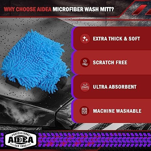 AIDEA Car Wash Mitt Microfiber, 2PK, Car Wash Brush, Blue, 8''X12'' - Image 3