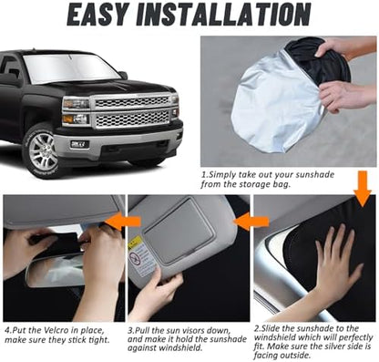 D-Lumina Windshield Sun Shade for 1999-2006 Chevy Silverado 1500 Accessories Truck Extended Cab, Front Window Sunshade Sun Visor Protector Block UV Rays Heat, Foldable 2 Layers 210T Material - Image 4