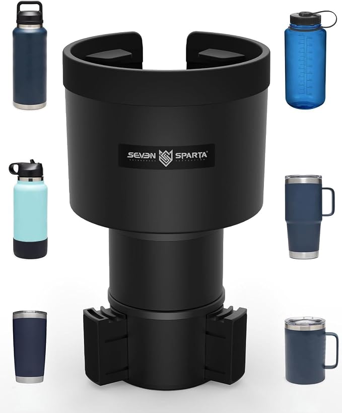 SEVEN SPARTA Car Cup Holder Expander, Long Base for 32-40oz Large Bottles | For Deeper cup holders on RAV4, Adjustable offset adapter, Holds 3.4-3.8 in bottles Mugs, Extender for Yeti Owala Hydro Flask by SevenSparta