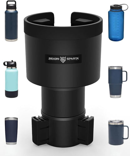SEVEN SPARTA Car Cup Holder Expander, Long Base for 32-40oz Large Bottles | For Deeper cup holders on RAV4, Adjustable offset adapter, Holds 3.4-3.8 in bottles Mugs, Extender for Yeti Owala Hydro Flask by SevenSparta