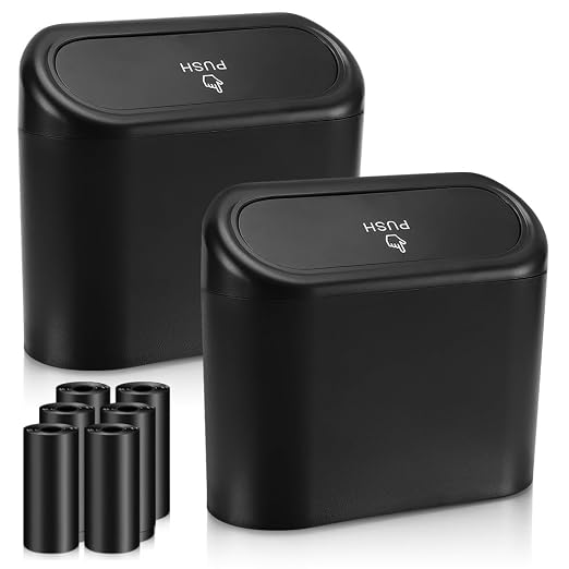 Accmor 2 Pack Car Trash Can with Lid, Mini Auto Dustbin, Leakproof Vehicle Garbage Bin with 90pcs Trash Bags, Multipurpose Interior Accessories Storage Container Cute Garbage Bin for Car, Office, Home by Accmor