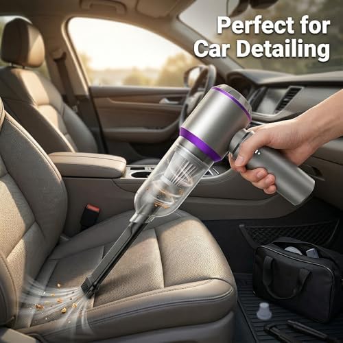 NWDEY Car Vacuum Cleaner High Power 20000Pa – Cordless Handheld Mini Vacuum & Air Duster for Car Detailing, 3-Speed Brushless Motor, 6000mAh Battery (Upgraded Purple) - Image 5