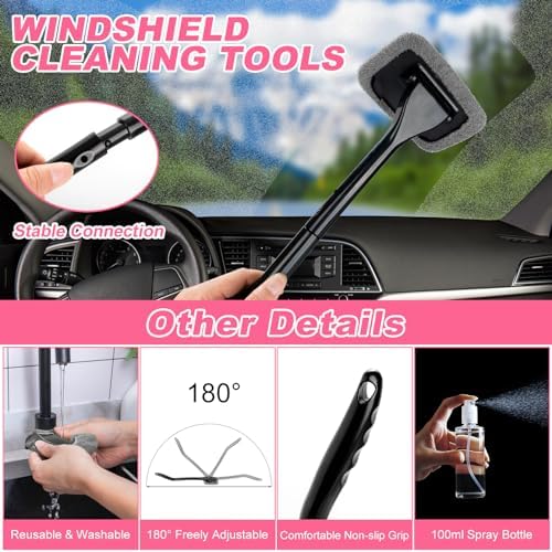 41Pcs Car Cleaning Wash Kit Interior Detailing Cleaner Kit with High Power Handheld Vacuum, Collapsible Bucket, Windshield Tool, Snow Shovel, Tire Brush, Complete Car Care Tools, Pink - Image 3