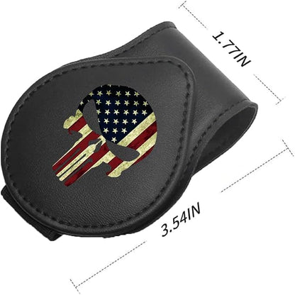 Sunglasses Holder for Car Leather Glasses Frame American Flag Skull | Eyeglass Hanger Card Clip for Car Sun Visor,Sunglasses Holder for Universal Car Visor(American Flag Skull A) - Image 6