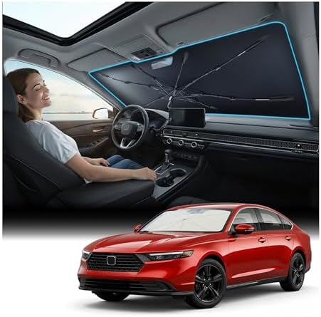 [Upgraded] Nmoiss Windshield Sun Shade Umbrella, [Vinyl Coating Heat Shield] Protect Car from Sun Rays & Heat Damage Keep Cool and Protect Interior, Spring Structure Edge, Standard Small by Nmoiss