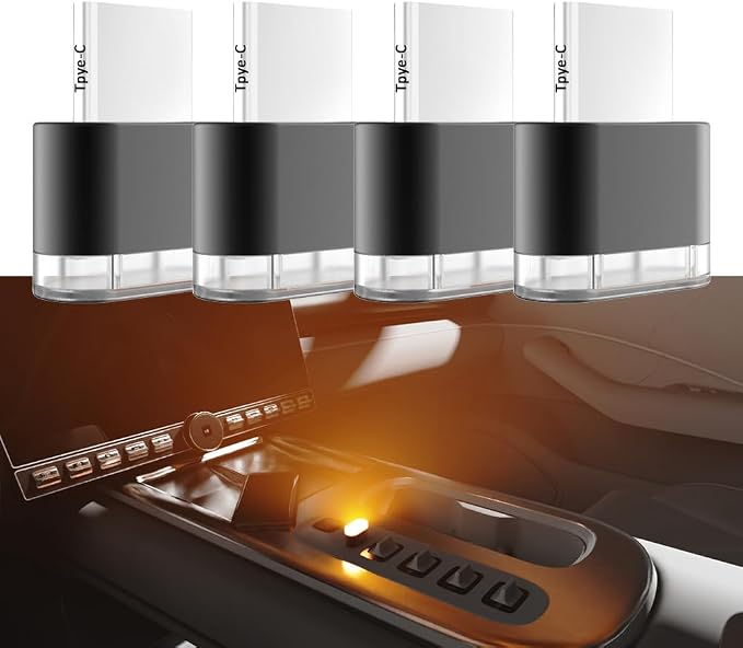 Type-C Adapters Atmosphere Light 4-Pack Universal Plug-in Miniature LED Night Light for Car Interior and Trunk Ambient Lighting Armchair lamp (Yellow) by QiuGouTong