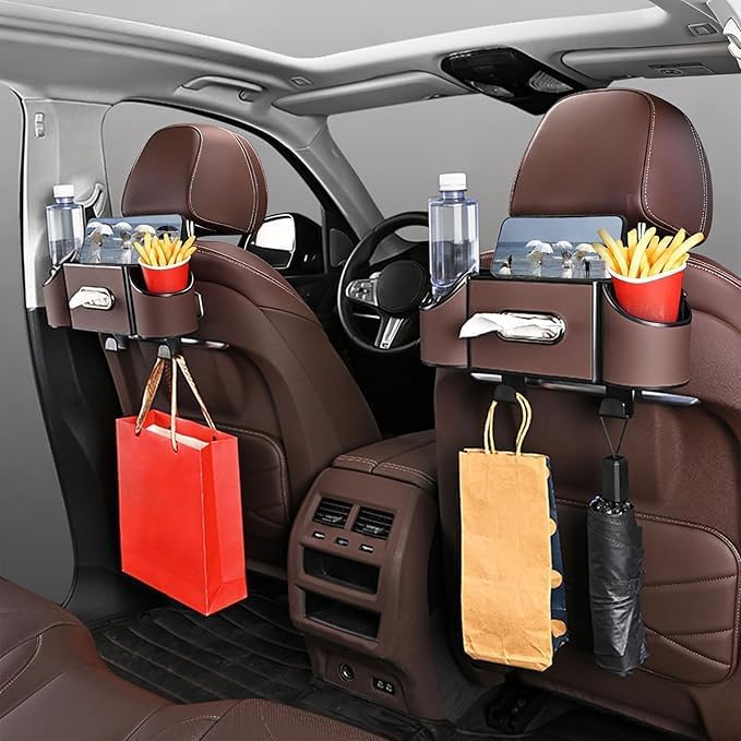 Back Seat Car Organizer,4 in 1 Multifunctional Car Back Seat Storage Box with Drink Cup Holder Tissue Box, for Hold Phone,Snacks, Drinks, Handbag - Image 3