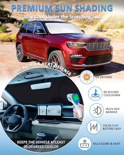 Custom fit Jeep Cherokee Windshield Sunshade for Cherokee 2014-2024 2025 Trailhawk,Overland, Limited, Altitude Accessories (Not for Jeep Grand Cherokee) Shade Cover for Windshield Screen Sun Visor - Image 2