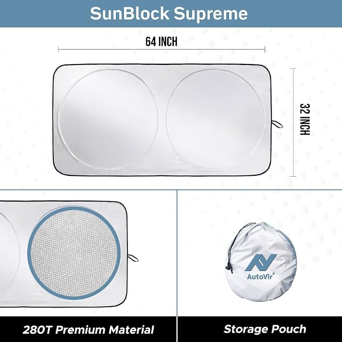 Autovir Windshield Sun Shade, Foldable Car Window Shades, 280T Visor Shade - Image 8
