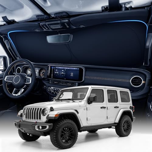 Zanch Large Windshield Sun Shade for Jeep Wrangler 2018-2026, 7-Layer Heat & UV Shield, 100% Light Blocking, 3D Scanned Custom Fit, Interior Protection, Keeps Cabin Cooler, Foldable SUV Accessories by Zanch