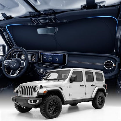 Zanch Large Windshield Sun Shade for Jeep Wrangler 2018-2026, 7-Layer Heat & UV Shield, 100% Light Blocking, 3D Scanned Custom Fit, Interior Protection, Keeps Cabin Cooler, Foldable SUV Accessories by Zanch