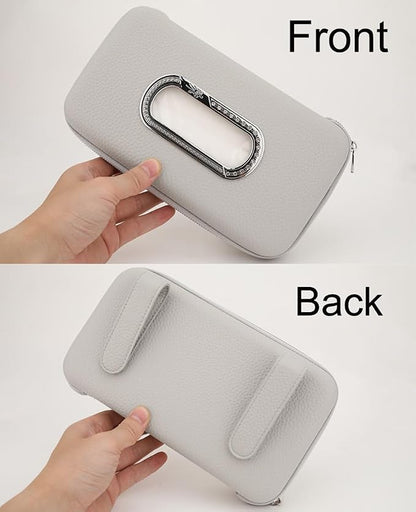 Car Tissue Holder, Sun Visor Napkin Holder, Car Visor Tissue Holder, Luxury PU Leather Backseat Tissue Case Holder (Grey) - Image 5