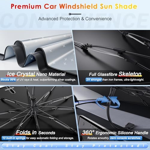 Windshield Sunshade Umbrella for 2021-2026 Ford Bronco Sport, Custom Fit Windshield Sun Protector Cover, 6-Layer Heat-Resistant Fabric, Ultra-Strong Fiberglass Frame (for 2021-2026 Bronco Sport) - Image 4