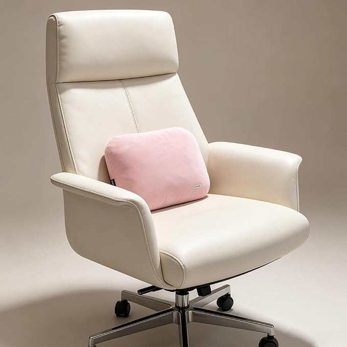 Lumbar Pillow Recliner Slim Soft Latex Car Seat Lower Back Support Cushion | Memory Foam, Skin-Friendly Suede, Waist Pressure Pain Relief, Office Accessories for Driving Seat Chair Nap Thin, Light Pink - Image 3