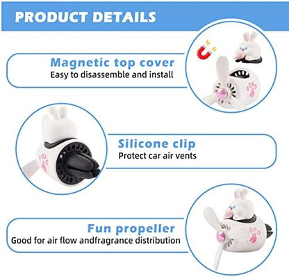 Car Air Freshener Cute Cartoon Rabbit Pilot Car Diffuser Rotating Propeller Automotive Air Outlet Fan Creative Car Perfume Decoration Cool Car Accessories - Image 3