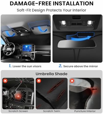 Large Windshield Sun Shade for GMC Acadia 2010-2026, 7-Layer Heavy-Duty & Blocks UV Rays, 3D Scanned Custom Fit, Keep Interior Cooler, Easy Storage & Foldable SUV Accessories, No Sagging - Image 7