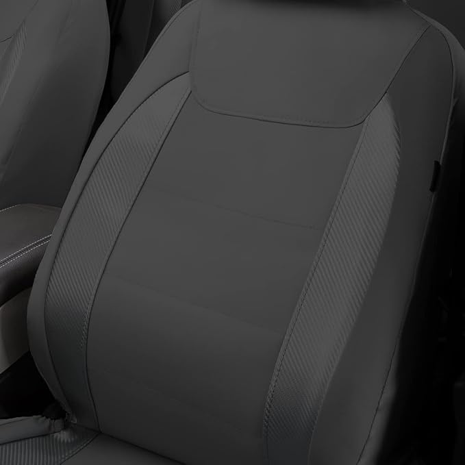Flying Banner car seat Covers Protects Water Proof Faux Leather Carbon Fiber Fronts Gray Gray - Image 4