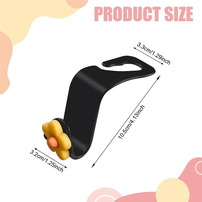 8PCS Car Headrest Hooks, Cute Flower Vehicle Seat Organizer Hooks for Purses and Bags, Portable Automotive Purse Hanger Holder Decoration, Universal Car Accessories for SUV, Sedan, Truck (Dark yellow) - Image 2