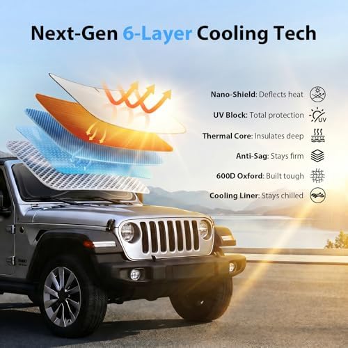 2026 Upgraded Windshield Sun Shade for Ford Bronco [Precision Custom Fit, Superior UV & Heat Block] Cooling Tech Fabric, Durable Foldable with Storage Bag, Fits 2021-2025 - Image 5