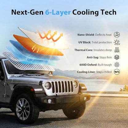2026 Upgraded Windshield Sun Shade for Ford Bronco [Precision Custom Fit, Superior UV & Heat Block] Cooling Tech Fabric, Durable Foldable with Storage Bag, Fits 2021-2025 - Image 5