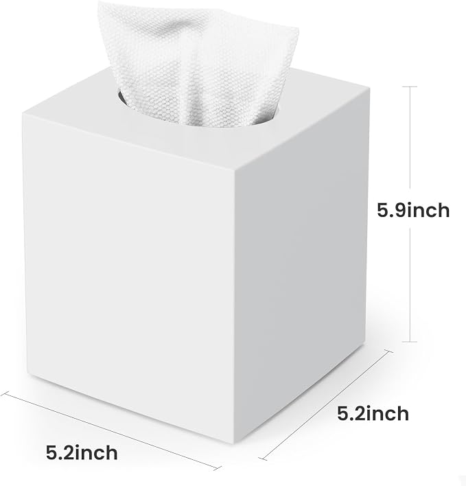 Square Acrylic Tissue Box Cover with 2 Pcs Qtip Holder Dispenser,White | Modern decor,plastic,bathroom vanity storage organizer set,non-slip,Easy to refill,size compatibility for tissue & rolls - Image 3