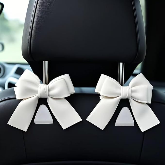 2-Pack Car Purse Hooks for Hanging Purses and Bags, Cute Bow car seat headrest Hooks for Hanging car Purse Hooks. (White) by Unknown