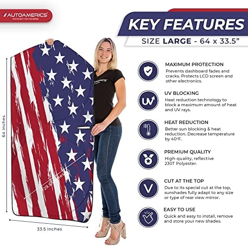 Autoamerics 1-Piece Windshield Sun Shade USA Art Flag - 2 American Design - Foldable Car Front Window Sunshade for Most Sedans SUV Truck - Blocks Max UV Rays and Keeps Your Vehicle Cool - Large - Image 2