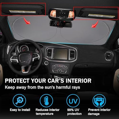 Front Windshield Sun Shade Fit for Dodge Charger Challenger Durango Journey Universal Fit to All Dodge Cars Foldable Sun Visor Protector Custom Fit Dodge Window Sunhade (Black Purple) - Image 4