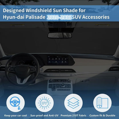 Windshield Sun Shade Sun Visor Accessories for Hyun-dai Palisade 2026-2020 - Image 3