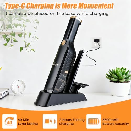Cordless Handheld Vacuum, 15KPa Car Vacuum, Hose, Dock, 2 Filters - Image 3