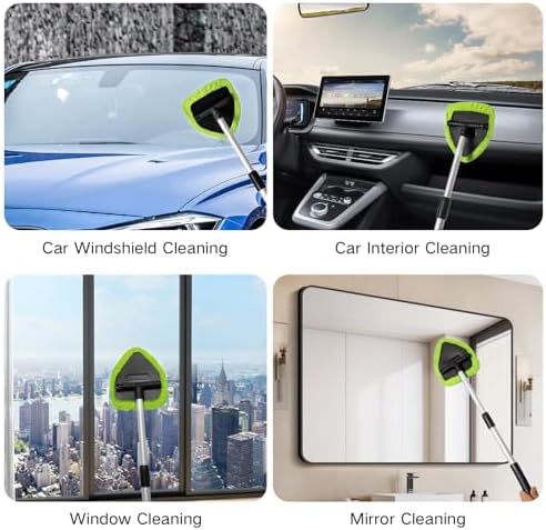 Qydipclin 11pcs Windshield Cleaner Tool, Car Window Cleaning Wash Kit with 6 Reusable Microfiber Pads 2 Spray Bottles and Extendable Handles Auto Glass Wiper Kit, Green - Image 6