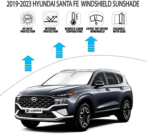 D-Lumina Windshield Sun Shade for 2019 2020 2021 2022 2023 Hyun-dai Santa Fe Accessories, Front Window Sunshade Sun Visor Protector Block UV Rays Heat, Foldable 2 Layers 210T Material - Image 2