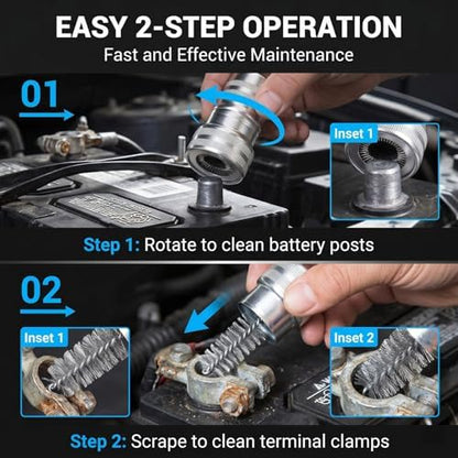 2 PCS Car Battery Terminal Cleaner Brush, Metal Battery Post Cleaning Tool, Portable Automotive Battery Terminal Rust Removal Accessory, Universal for Cars, SUVs, Trucks, RVs (Silver) - Image 6