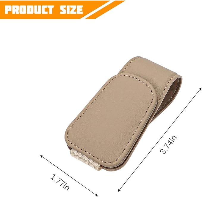 Sunglasses Holder for Car Visor, Microfiber Leather Magnetic Sun Visor Eyeglasses Hanger & Ticket Card Clip, Multi-Function Automotive Interior Glasses Mount, Universal Fit (Beige) - Image 2