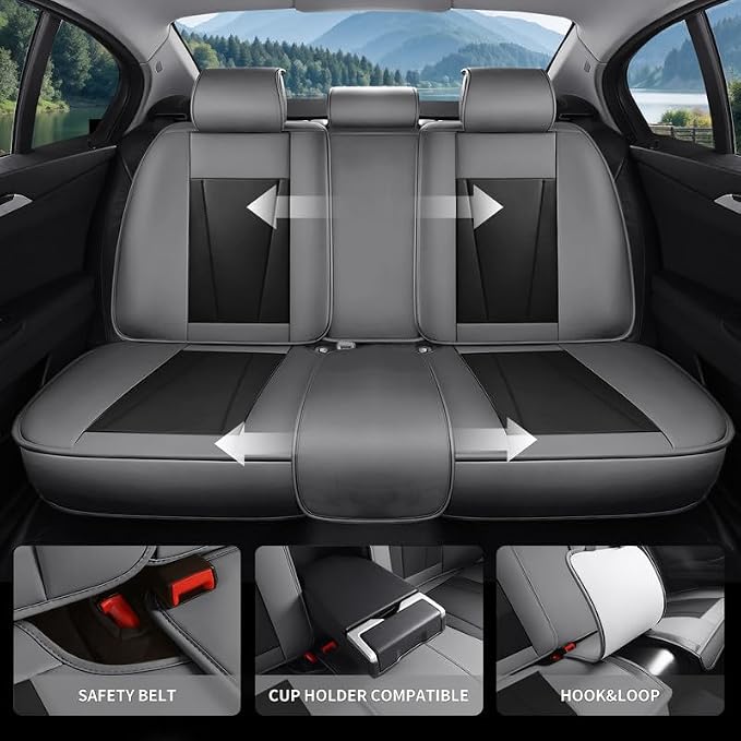 Car Seat Covers Full Set Custom Fit For Kia Sorento 2003-2026 ,Gray&Black | Premium Faux Leather, Waterproof, Anti-Slip, Airbag Compatible, Breathable, Car Seat Protectors, 2 Rows 5 Seats - Image 5
