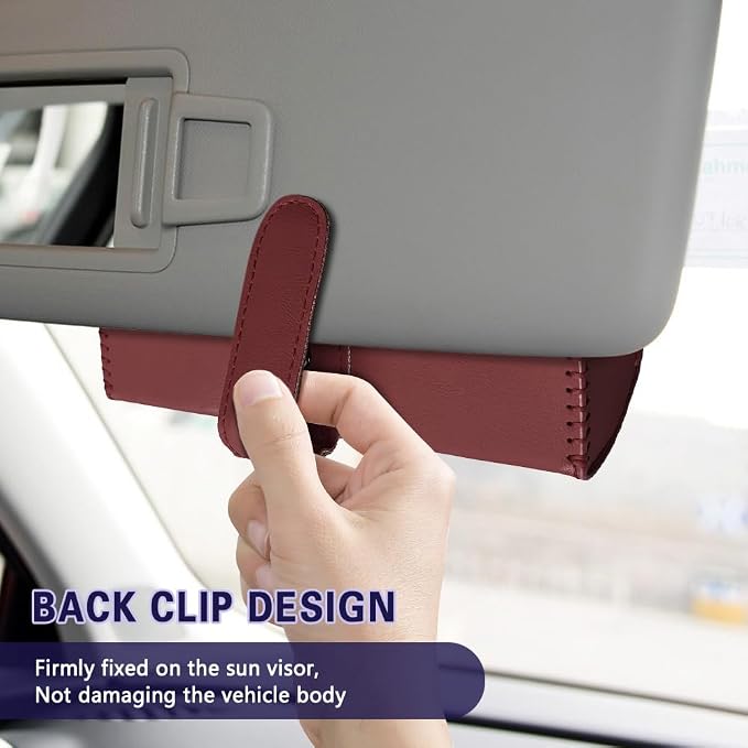 Sunglasses Holder for Car Sun Visor, Sunglass Organizer for Car, Magnetic Leather Eyeglasses Protective Storage Case, Waterproof Glasses Organizer Visor Accessories for Vehicles (Wine Red) - Image 6