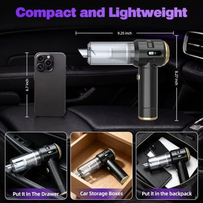 Wansimoo Handheld Car Vacuum Cleaner,25000PA Strong Cyclonic Suction Mini Vacuum Portable Cordless with Digital Display for Car, Home, Office, Kitchen (Gold) - Image 4