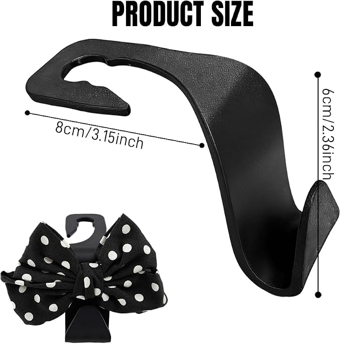 2PCS Car Seat Headrest Hooks, Car Purse Hook, Cute Bow Knot Vehicle Seatback Hanging Storage Organizer, Auto Seatback Decor Organizer Hanger for SUV Truck (Black/Polka Dot) - Image 2
